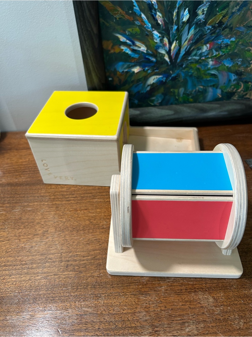 Partial Lovevery Toy Lot: Senser Spinning Drum & Inspector Object Permanence Box